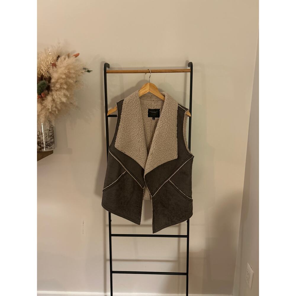 Sanctuary Faux Shearling Sherpa Vest Grey Brown M